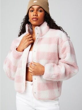Fabletics Pink & White Plush Sherpa Jacket